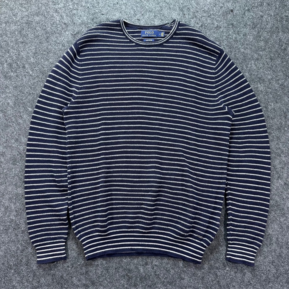 Polo Ralph Lauren Mens Blue Striped Pima Cotton Crewneck Sweater M